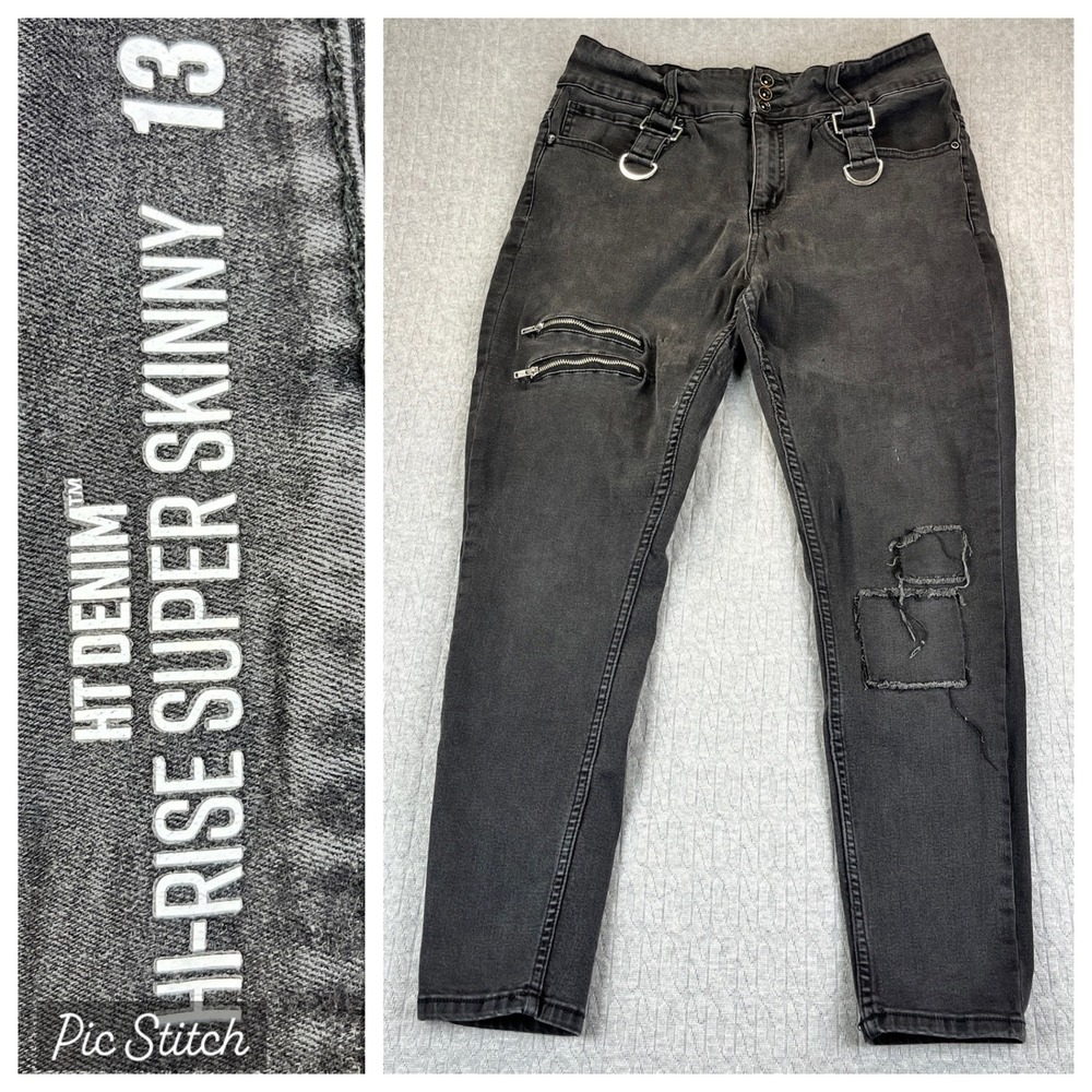 HT hot‎ topic black Hi Rise Jeans Women 13/29X26 Distressed Gothic death rock
